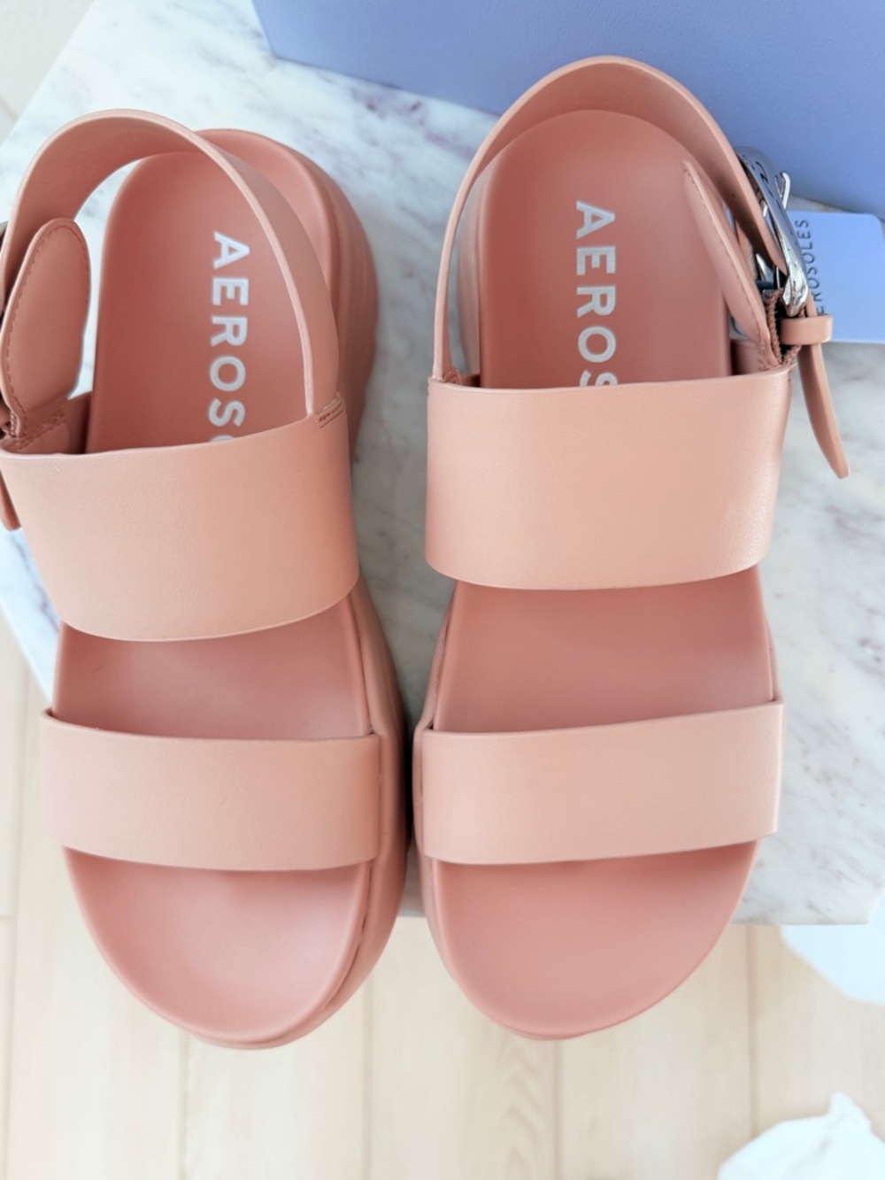 π AEROSOLES Hari Blush Pink Nude Cipria Sporty Low Heel Sandals 6.5 - Picture 3 of 12